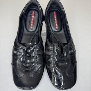 PRADA Sport Ballet Flat Slip On Sneaker/Black/Patent Leather/EU Sz 35.5